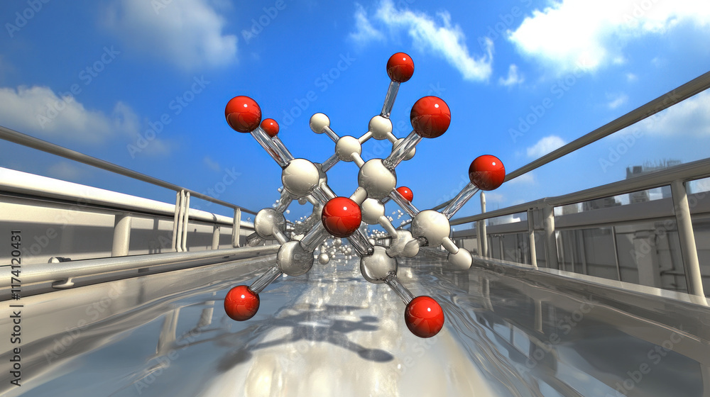 Aufkleber 3d model of molecule moving through pipeline.