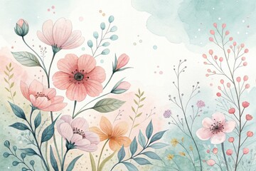 Delicate watercolor floral design with soft pastel hues