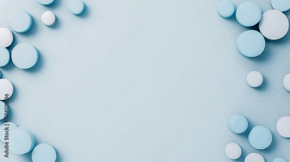 Poster minimalist blue and white circular patterns on light background