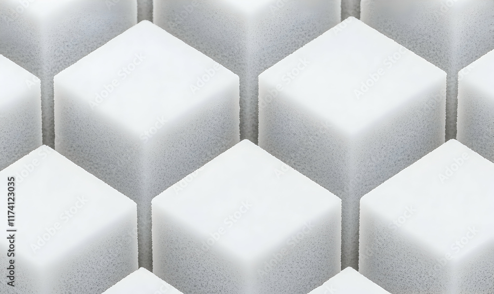 Poster Abstract monochrome image of repeating cubic shapes, creating a textured geometric pattern. Ideal for design, background, or texture use.