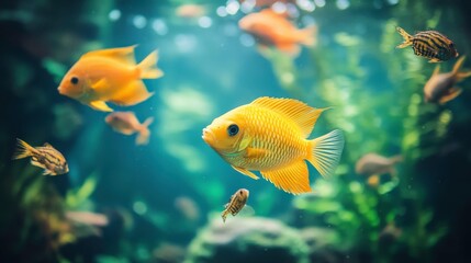 Fototapeta premium Vibrant Fish Swimming in a Jungle River Environment