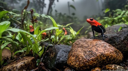 Vibrant Frogs Hopping Across Jungle Stones