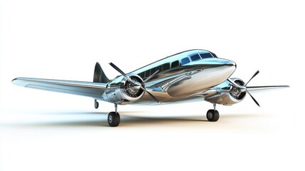 Vintage airplane model with shiny metallic surface and propellers