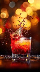 Bartender creates stunning Tequila Sunrise with vibrant grenadine splash