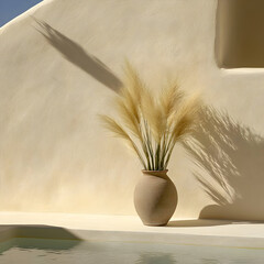 Beige Wall Vase Pampas Grass Minimalist Illustration