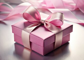 Obraz premium Elegant pink gift box, low-light glamour. Perfect for special occasions, celebrate in style.