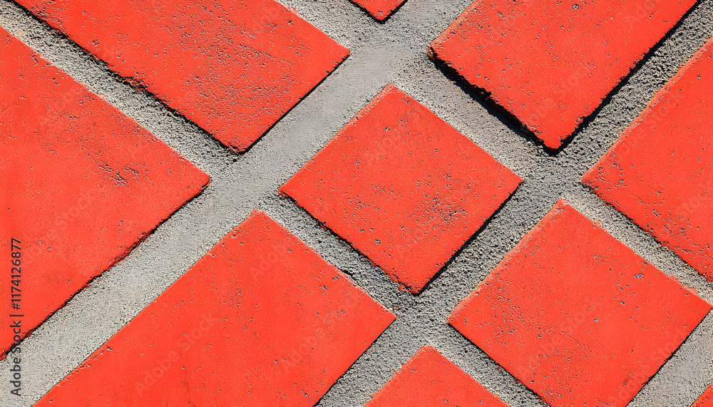 Poster abstract textured background of red diamond-shaped tiles set in grey grout, creating a geometric pat