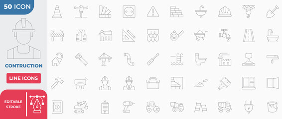 Construction Collection Icon Set. Containing Working, inspector, Engineering and more. Editable Stroke.