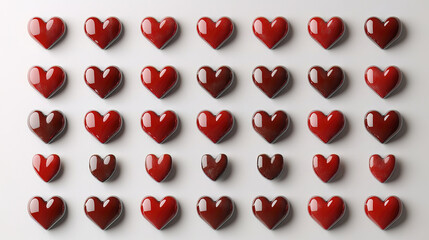 Collection of modern red heart icons in various shades and styles