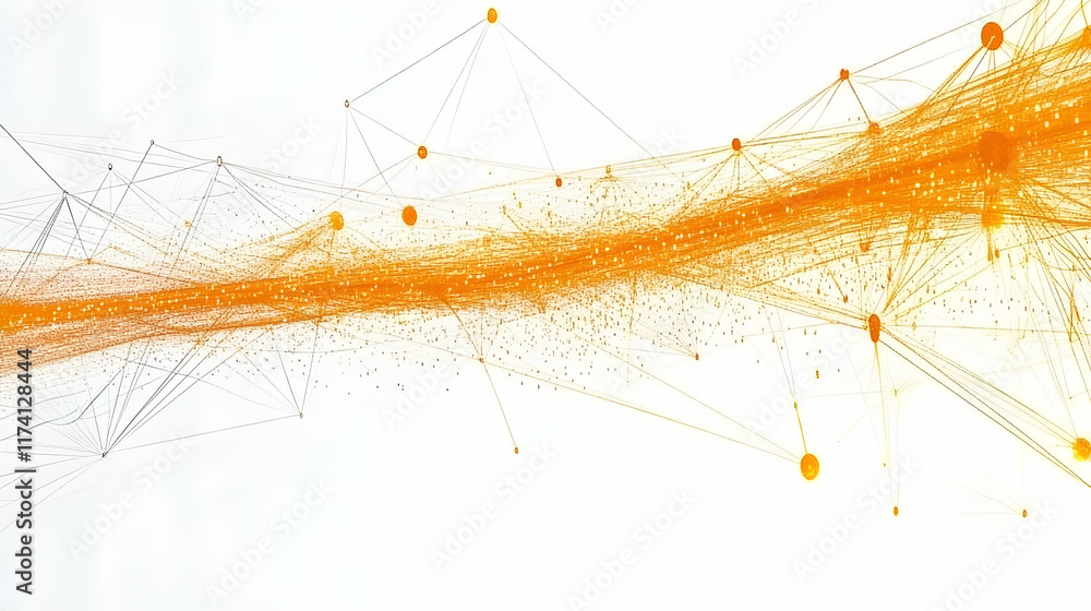 Poster abstract network connection concept, orange nodes and lines on white background. ideal for technolog