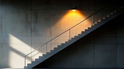 Concrete Staircase Modern Design Warm Light Metal Railing