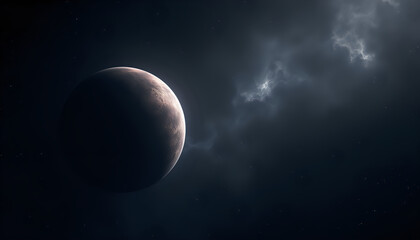 a planet in the sky with stars and clouds