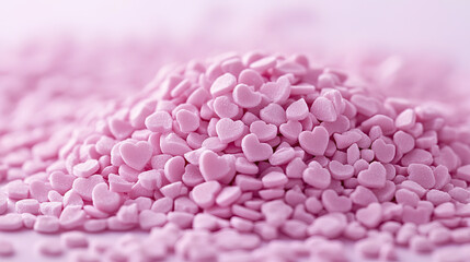 Obraz premium pile of pink heart shaped sprinkles creates sweet and festive atmosphere