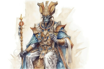 Obraz premium fantastic character reminiscent of an ancient Egyptian pharaoh sitting on a throne 