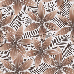 Mocha Mousse modern floral seamless pattern, pantone color of 2025