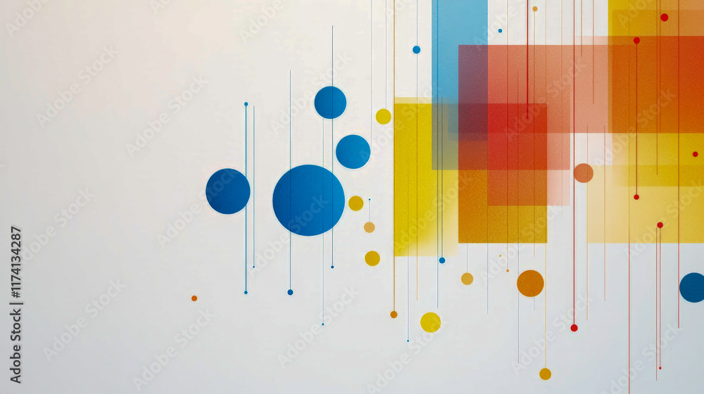 Poster abstract geometric design with colorful circles and rectangles on white background