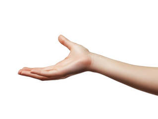 human hand extended outward. showcasing an open palm against a minimalistic white background this gesture can symbolize offering. receiving. or inviting. often used in contexts of communication or int