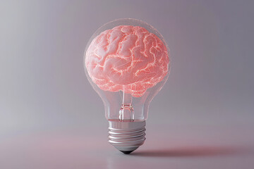 Innovative concept: human brain inside a light bulb symbolizing creative ideas