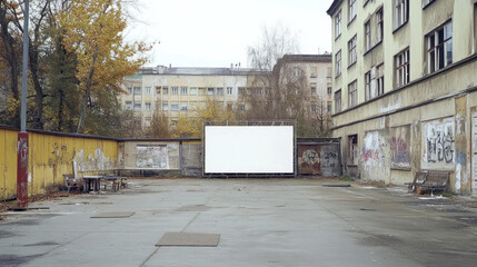 Obraz premium Blank billboard in urban, neglected courtyard.