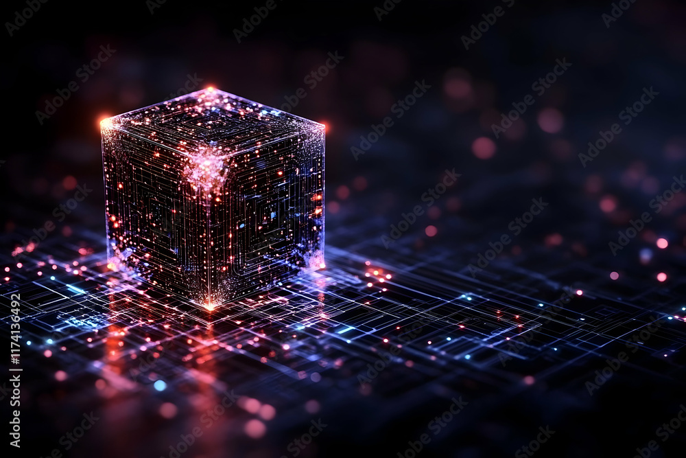 Poster glowing cube 3d abstract background