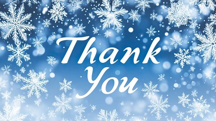 A stunning thank you banner adorned with delicate snowflakes amidst a serene blue backdrop evokes feelings of gratitude and warmth during winter’s embrace