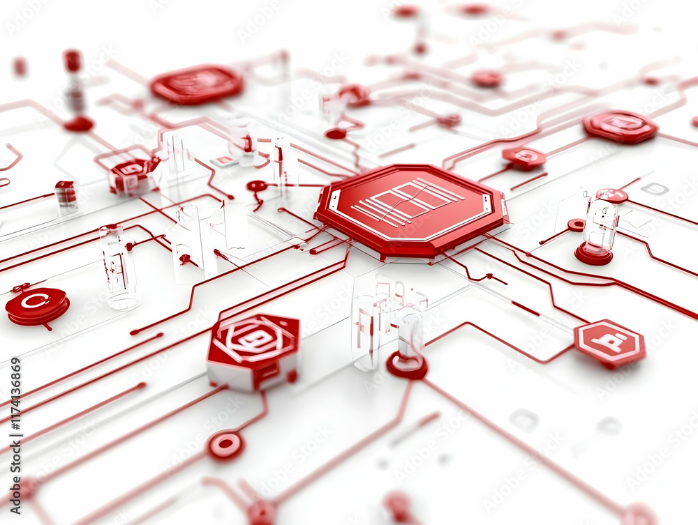 Poster abstract 3d red circuit background