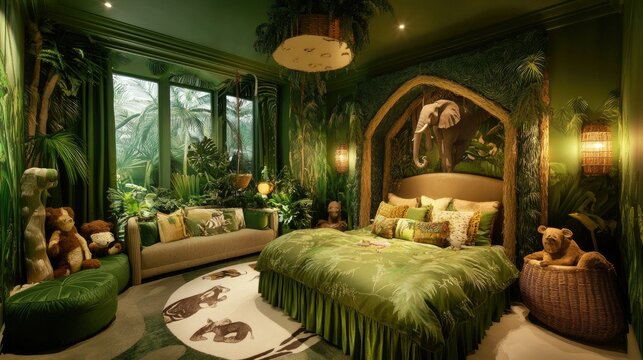 Jungle Themed Bedroom Interior Design: Luxurious and Whimsical Child's Room