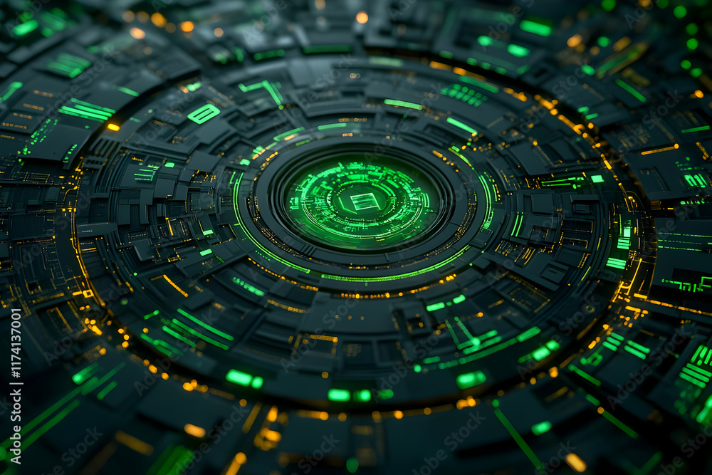 Poster abstract 3d green tech circuit background