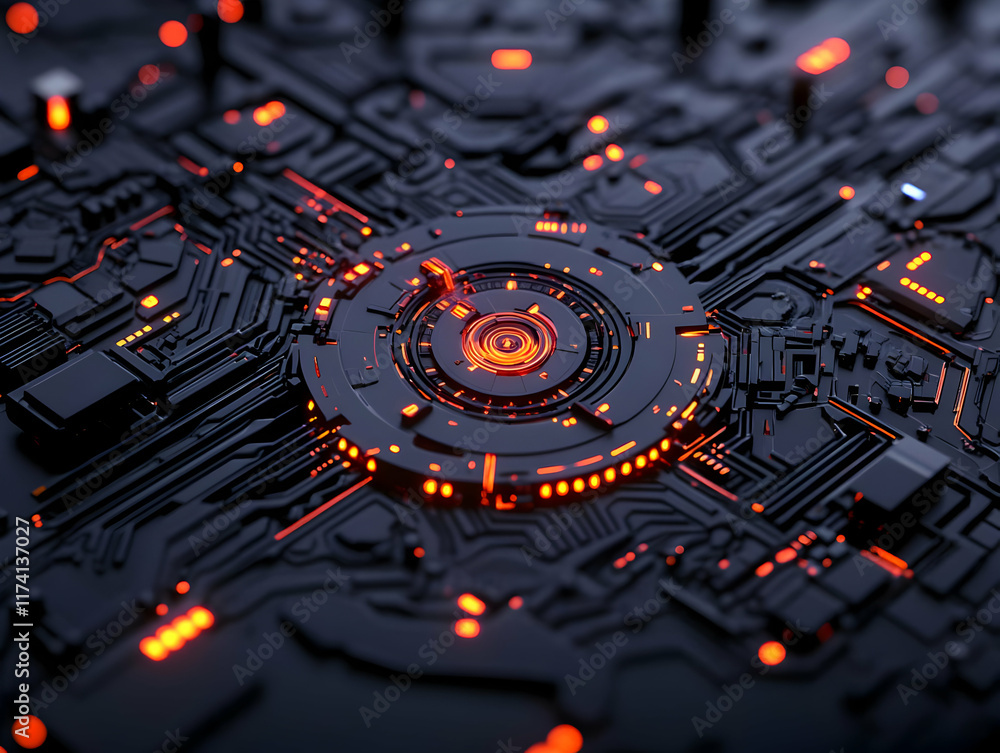 Poster abstract 3d render dark tech circuitry