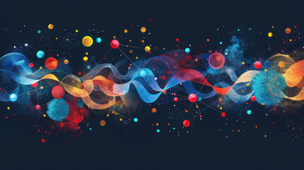 abstract waves and lines created in bright colors on a dark background.  
