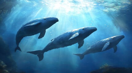 Naklejka premium Serene Mammals Swimming in Clear Ocean Waters