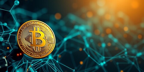 Abstract digital background with bitcoin blockchain cryptocurrency mining technology theme, perfect for wallpaper, banner, or generative AI projects, bitcoin, digital, background