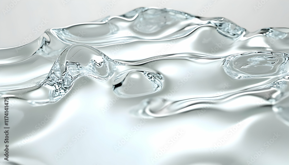 Poster abstract close-up of flowing, translucent liquid; shimmering, wavy surface with subtle highlights an