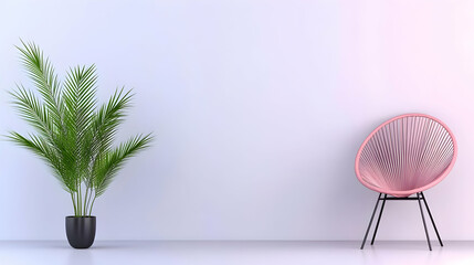 Pink Chair and Plant 3D Render