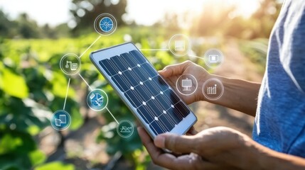 Innovative use of solar technology in agriculture modern farm fields digital agriculture sunny environment close-up view sustainable farming concepts