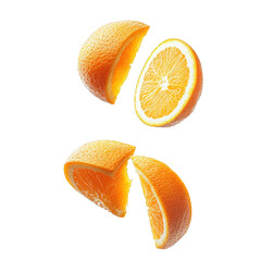 several orange segments arranged in a visually appealing manner. showcasing the vibrant color and texture of the fruit the background is white. emphasizing the freshness and juicy appearance of the or