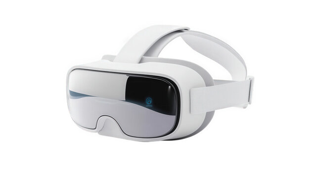 a sleek virtual reality headset designed for immersive experiences. featuring a minimalist white design and a reflective visor its purpose is to provide users with a gateway to virtual environments. e