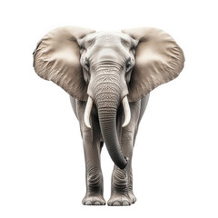Obraz premium majestic elephant standing upright. showcasing its large ears and tusks against a plain white background. emphasizing the animal's grandeur and natural beauty the simplicity of the background highligh