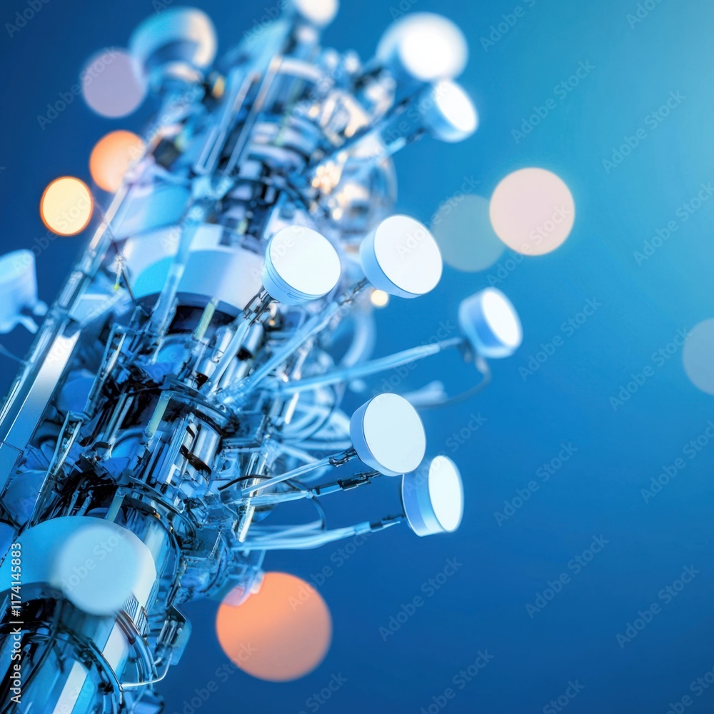 Poster innovative technology displaying advanced robotics futuristic laboratory digital art modern environm
