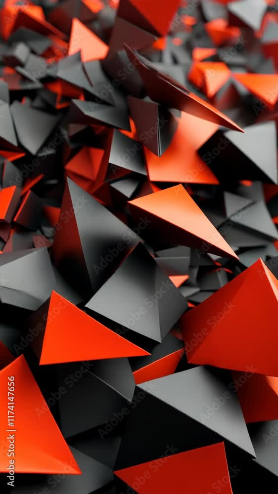 Poster colorful geometric shapes create an abstract three-dimensional pattern with red and black tones