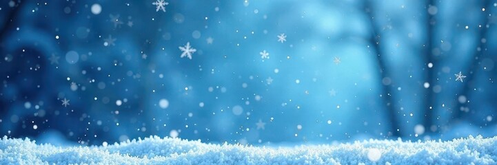 Naklejka premium Frosty blue winter sky with snowflakes gently falling, calm, frosty atmosphere