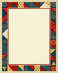 Memphis Pattern Border with Paper Texture and Autumn Night Palette