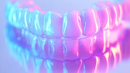 A stylized representation of teeth reflecting vibrant colors.