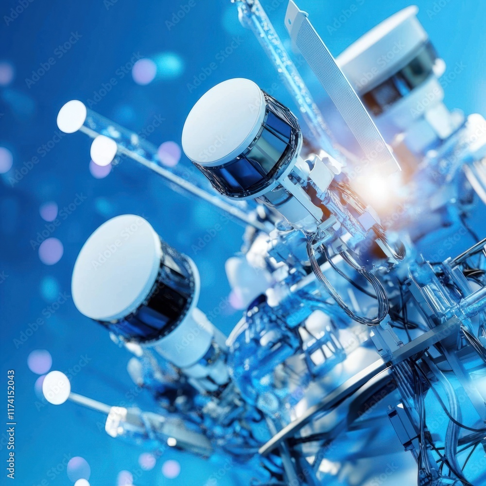 Poster innovative robotics technology modern lab digital art futuristic environment close-up view automatio