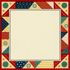 Fototapeta premium Memphis Pattern Border with Paper Texture and Autumn Night Palette
