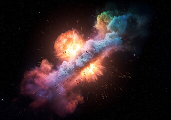 A beautiful sight of the space where the moment of explosion and smoke soar
