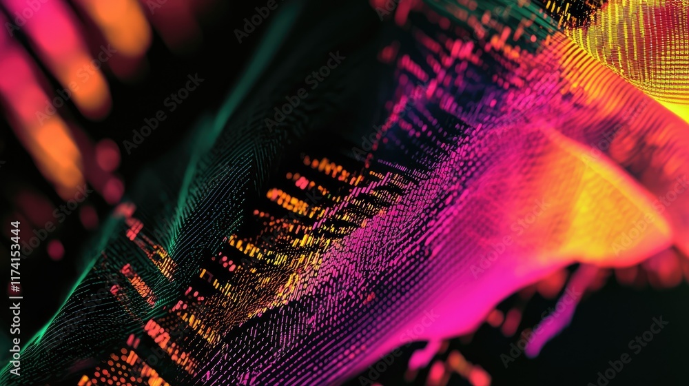 Poster a digital stock chart with moving averages displayed on a vibrant computer screen.