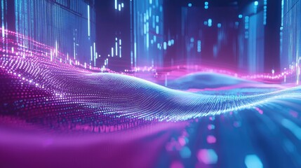 A digital stock chart with moving averages displayed on a vibrant computer screen.