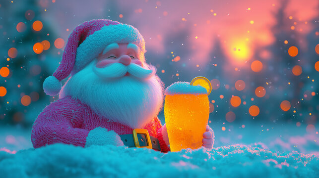 3p cartoon, Santa Claus is drunk, made of coarse yarn material