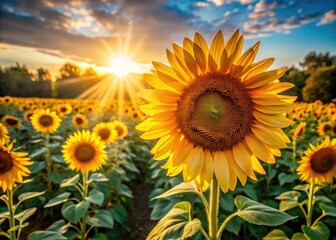 Obraz premium Bright yellow sunflowers bloom, a breathtaking close-up showcasing summer's golden splendor.